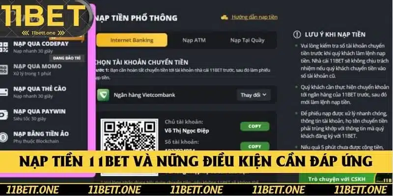 Nạp tiền 11Bet và những điều kiện cần đáp ứng Nạp tiền 11Bet và những điều kiện cần đáp ứng